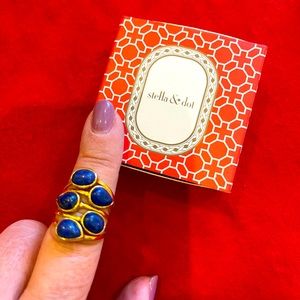 Stella and Dot gold adjustable ring with blue stones